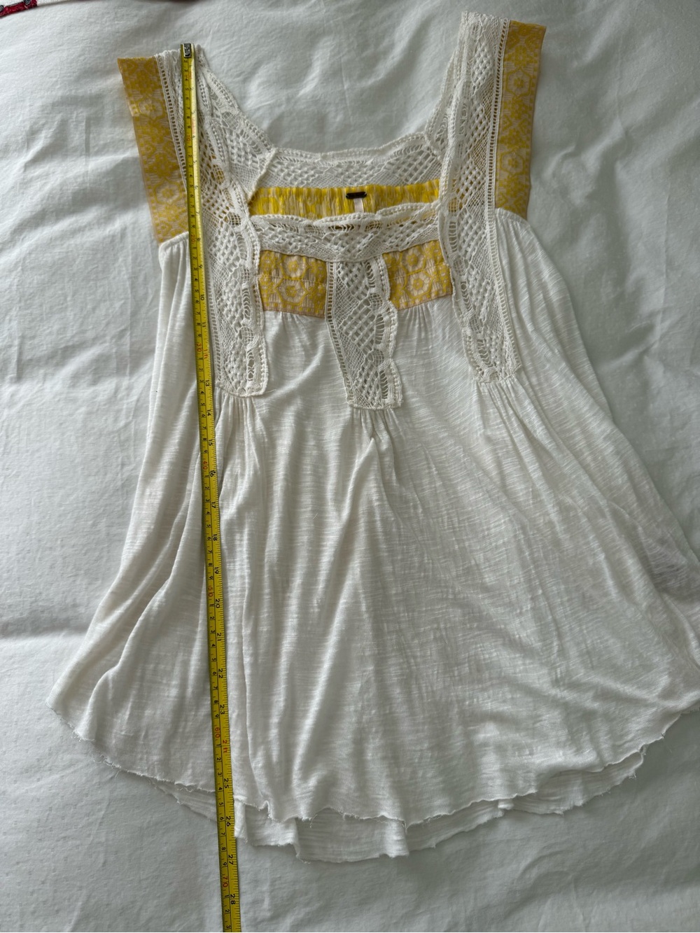 Free People White Sleeveless Crochet-Trim Tank with Yellow details - Picture 6 of 7